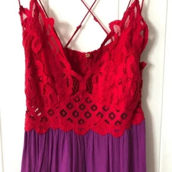 Free People Adella Lace Slip Dress in Lipstick purple and red lace Size small - Picture 8 of 15
